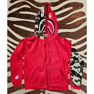 Bathing Ape Bape Hoodie Mens Red Camo Shark Full Zip WGM Tiger AS IS BROKEN ZIP